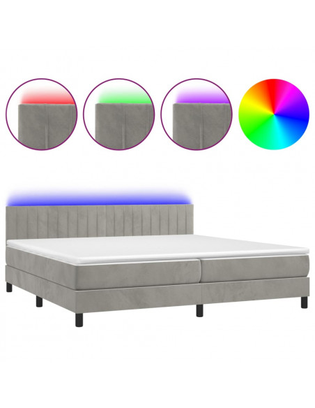 Letto a Molle Materasso e LED Grigio Chiaro 200x200 cm Velluto