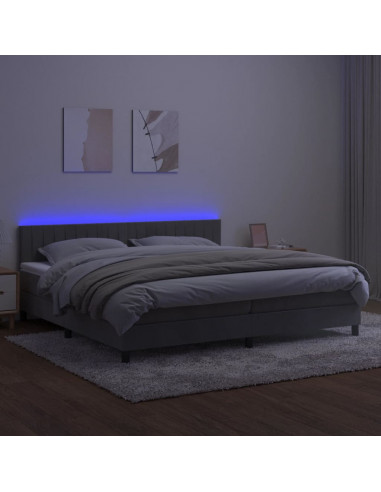 Letto a Molle Materasso e LED Grigio Chiaro 200x200 cm Velluto