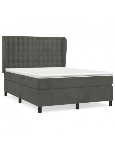 Giroletto a Molle con Materasso Grigio Scuro 140x200 cm Velluto