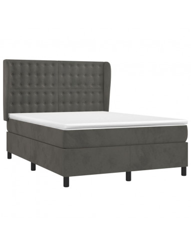 Giroletto a Molle con Materasso Grigio Scuro 140x200 cm Velluto