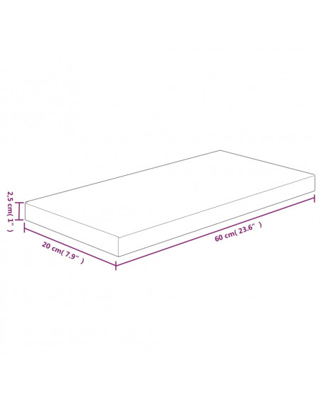 Ripiano 60x20x2,5 cm Legno Massello di Rovere Non Trattato