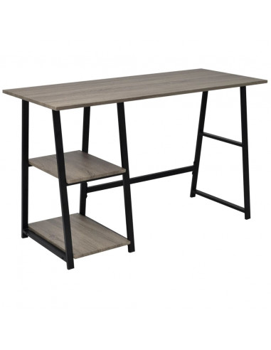 Scrivania con 2 Ripiani Grigio e Rovere