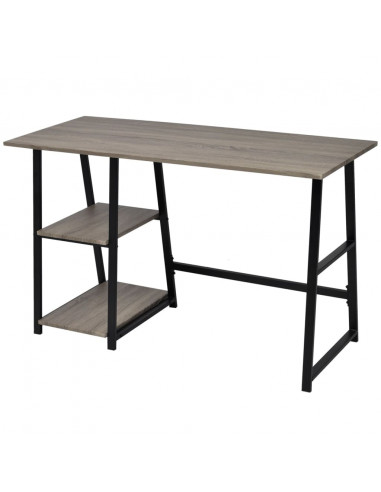 Scrivania con 2 Ripiani Grigio e Rovere