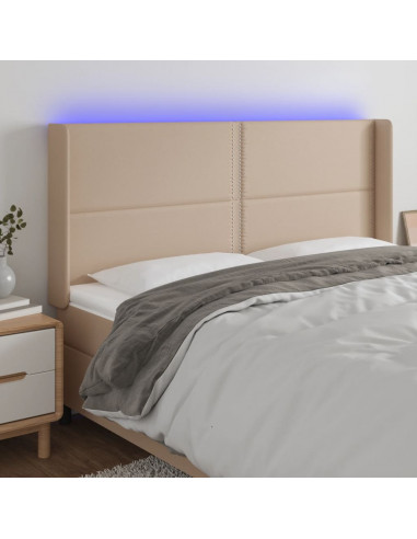 Testiera a LED Cappuccino 183x16x118/128 cm in Similpelle