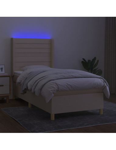 Letto a Molle con Materasso e LED Crema 80x200 cm in Tessuto