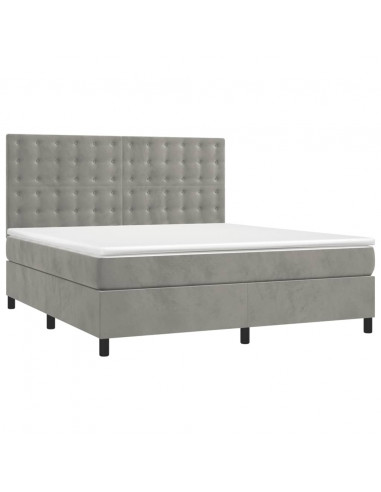 Letto a Molle Materasso e LED Grigio Chiaro 160x200 cm Velluto