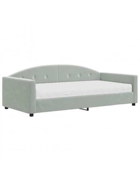 Divano Letto con Materasso Grigio Chiaro 100x200 cm in Velluto