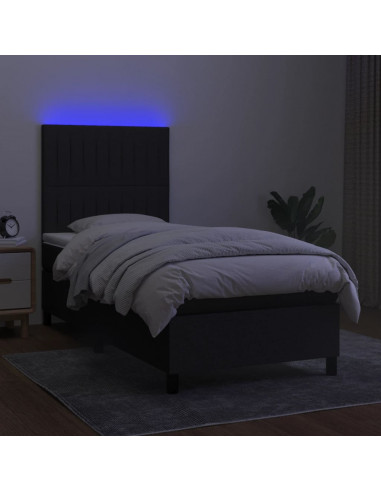 Letto a Molle con Materasso e LED Nero 90x200 cm in Tessuto