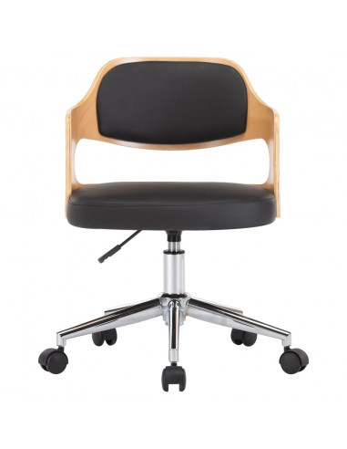 Sedia da Ufficio Girevole Nera in Legno Piegato e Similpelle