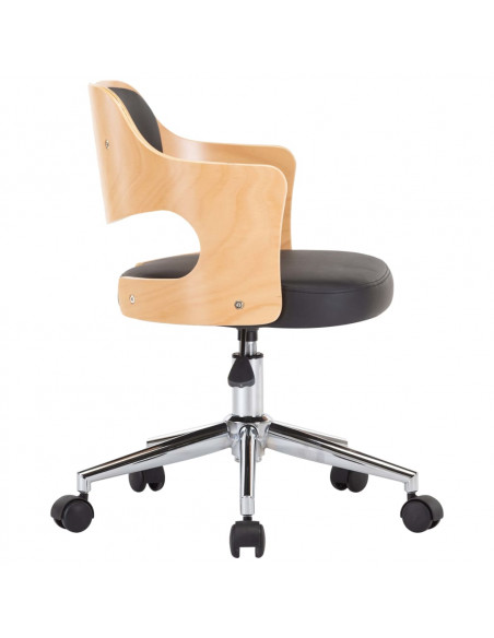 Sedia da Ufficio Girevole Nera in Legno Piegato e Similpelle