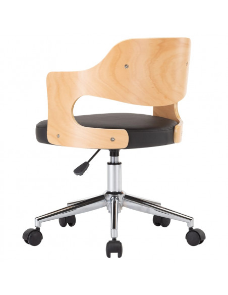 Sedia da Ufficio Girevole Nera in Legno Piegato e Similpelle