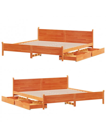 Letto senza Materasso Marrone Cera 200x200 cm in Legno di Pino