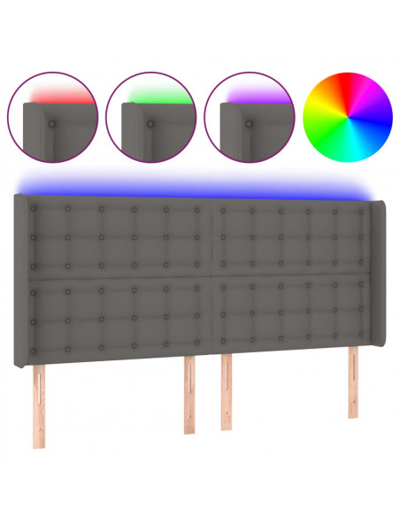 Testiera a LED Grigio 147x16x118/128cm in Similpelle