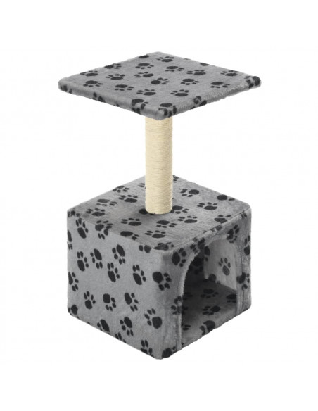 Albero per Gatti e Tiragraffi Sisal 55 cm Zampe Stampate Grigio