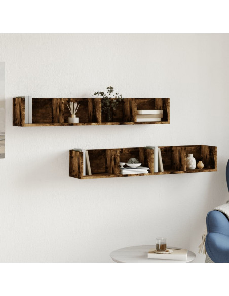 Mobili Parete 2 pz Rovere Fumo 99x18x16,5 cm Legno Multistrato