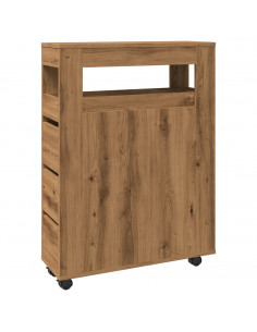 Mobile da Bagno Stretto con Ruote Rovere Artigianale Truciolato 2