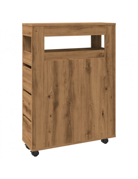 Mobile da Bagno Stretto con Ruote Rovere Artigianale Truciolato