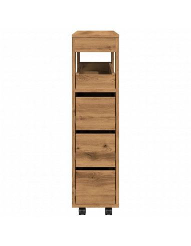 Mobile da Bagno Stretto con Ruote Rovere Artigianale Truciolato