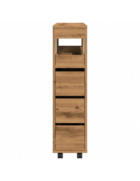 Mobile da Bagno Stretto con Ruote Rovere Artigianale Truciolato