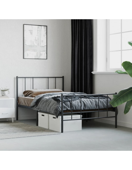 Giroletto con Testiera e Pediera Metallo Nero 75x190 cm