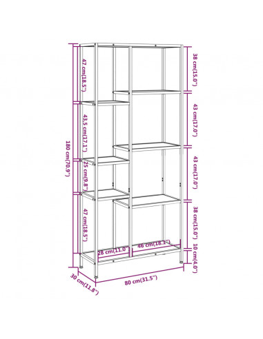 Scaffale per Libri 80x30x180 cm Acciaio e Legno Multistrato