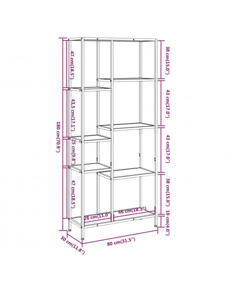 Scaffale per Libri 80x30x180 cm Acciaio e Legno Multistrato