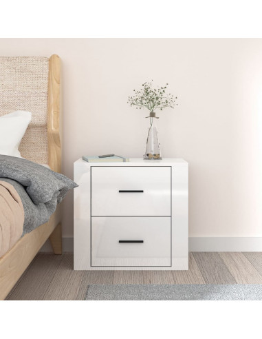 Comodino a Muro Bianco Lucido 50x36x47 cm