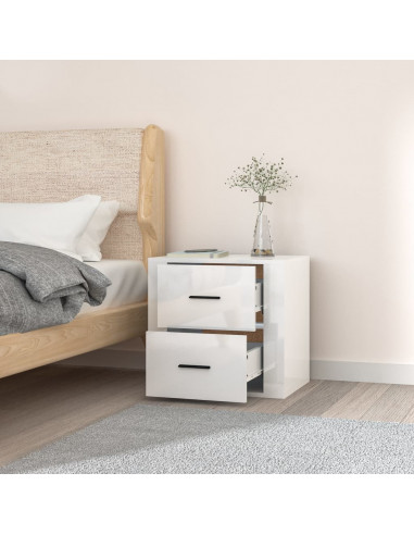 Comodino a Muro Bianco Lucido 50x36x47 cm