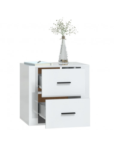 Comodino a Muro Bianco Lucido 50x36x47 cm