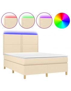 Letto a Molle con Materasso e LED Crema 140x190 cm in Tessuto 2