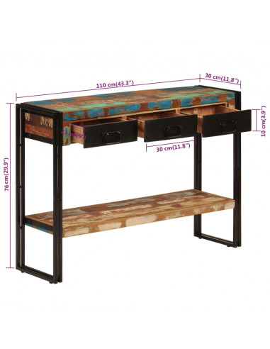 Tavolo Consolle 110x30x76 cm in Legno Massello Riciclato