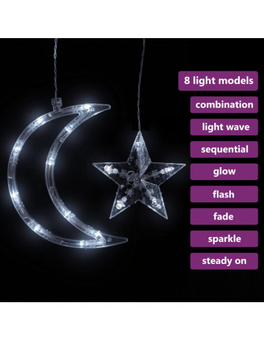 Luci Fatate Stella e Luna con Telecomando 138 LED Bianco Freddo