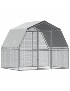 Gabbie per Polli 2 pz con Tetto e Anta Argento Acciaio Zincato 2