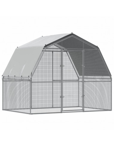 Gabbie per Polli 2 pz con Tetto e Anta Argento Acciaio Zincato