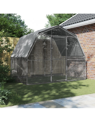 Gabbie per Polli 2 pz con Tetto e Anta Argento Acciaio Zincato