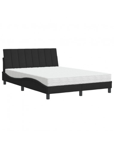 Letto con Materasso Nero 140x190 cm in Velluto
