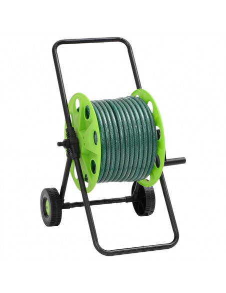 Carrello Avvolgitubo Verde con Set Raccordi Tubo 0,75" 20 m PVC