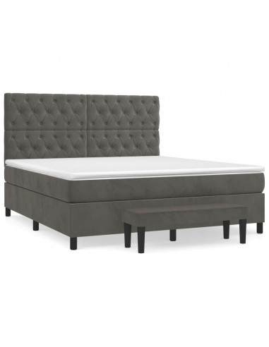 Giroletto a Molle con Materasso Grigio Scuro 160x200 cm Velluto