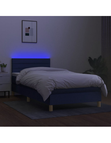 Letto a Molle con Materasso e LED Blu 100x200cm in Tessuto