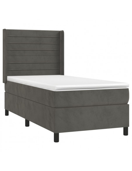 Letto a Molle con Materasso e LED Grigio Scuro 90x190cm Velluto