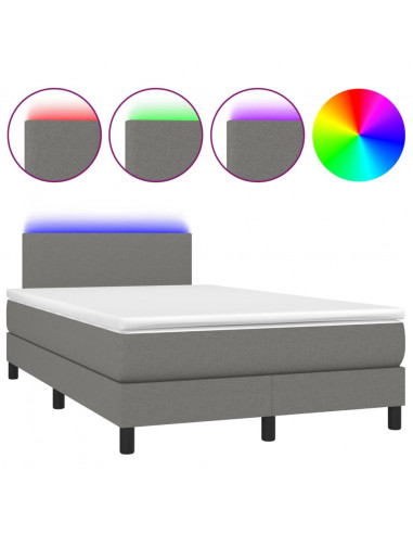 Letto a Molle Materasso e LED Grigio Scuro 120x200cm in Tessuto