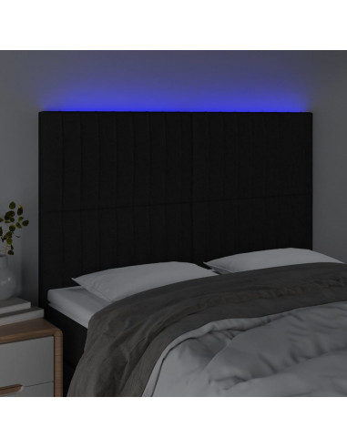 Testiera a LED Nera 144x5x118/128 cm in Tessuto