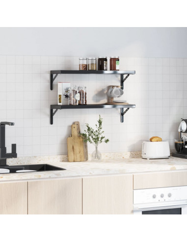 Staffe per Mensola 4 pz 23,5x2,5x15,5 cm in Acciaio Inox Nero