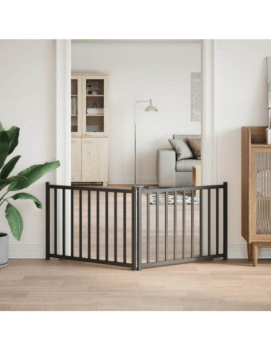 Cancello Cani Pieghevole 2 Pannelli Nero 160 cm Massello Abete