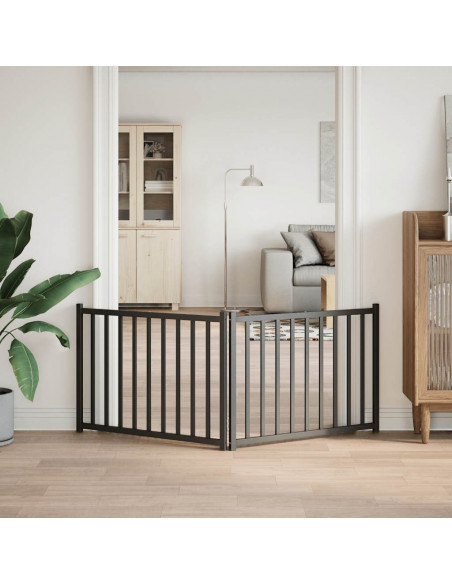 Cancello Cani Pieghevole 2 Pannelli Nero 160 cm Massello Abete