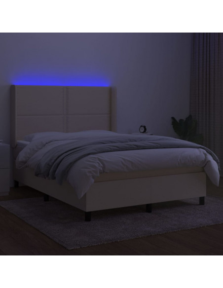 Letto a Molle con Materasso e LED Crema 140x190 cm in Tessuto