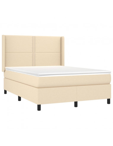 Letto a Molle con Materasso e LED Crema 140x190 cm in Tessuto