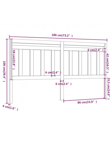 Testiera per Letto Miele 186x4x100 cm in Legno Massello di Pino