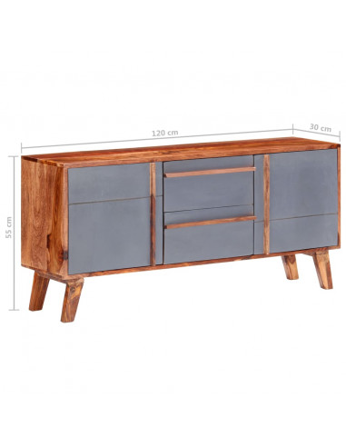 Credenza Grigia 120x30x55 cm in Legno Massello di Sheesham