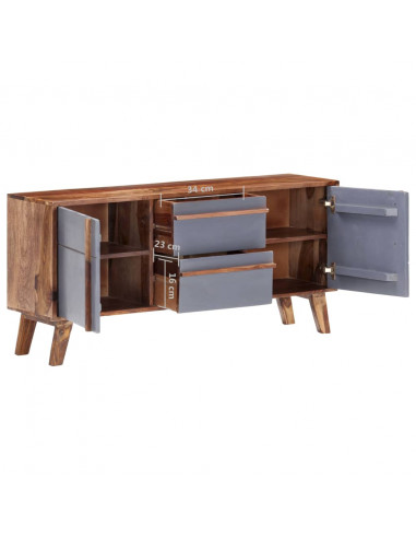 Credenza Grigia 120x30x55 cm in Legno Massello di Sheesham